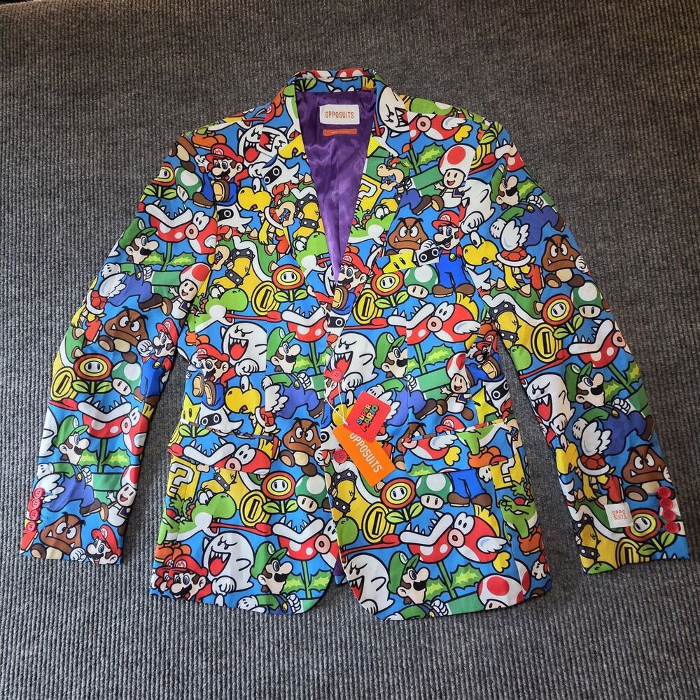 NWT OppoSuits Super Mario Blazer Jacket Sz 42 Multi Color 2 Button Gamer Tuxedo